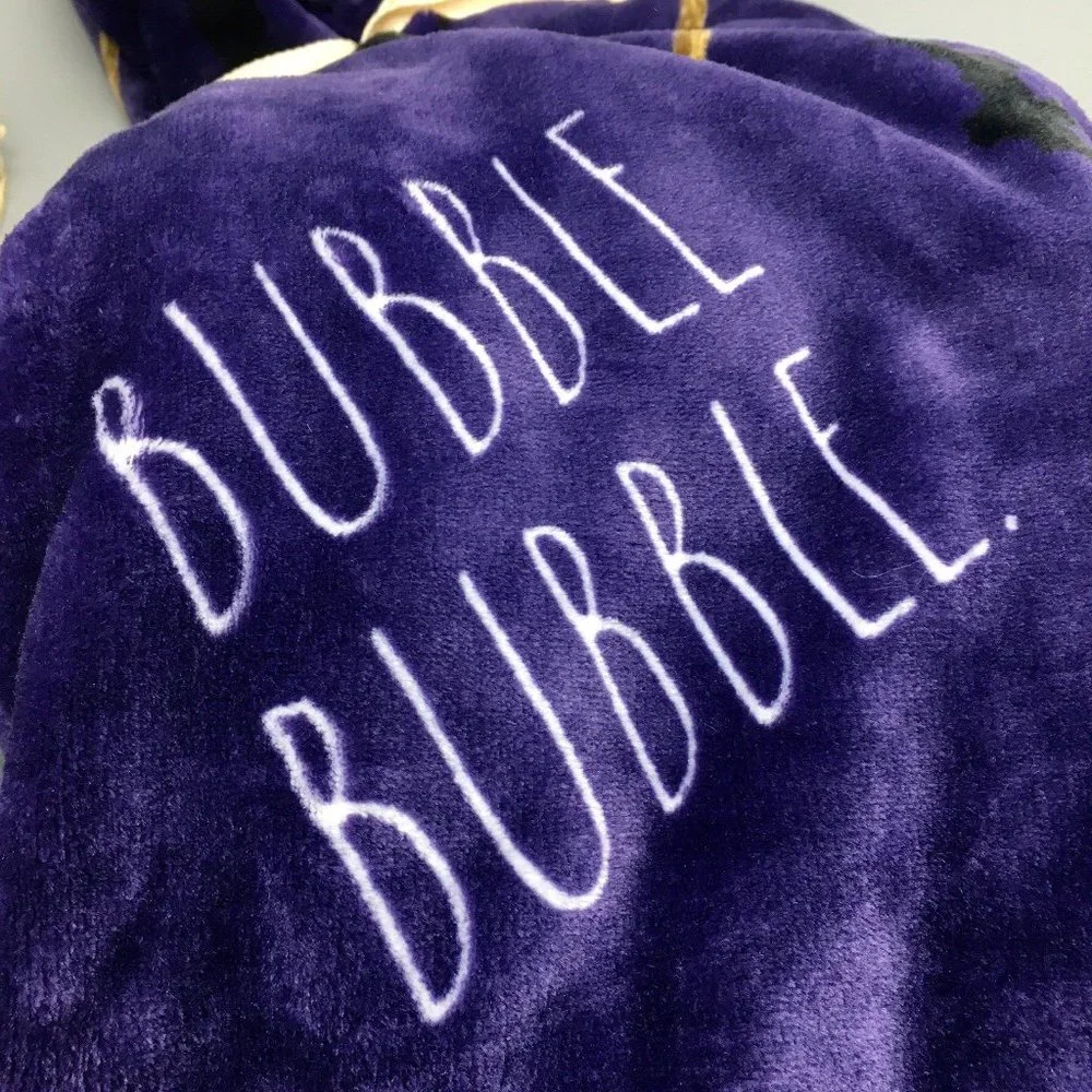 Rae Dunn Halloween BUBBLE BUBBLE TOIL & TROUBLE Throw Blanket Witch Cauldron Web